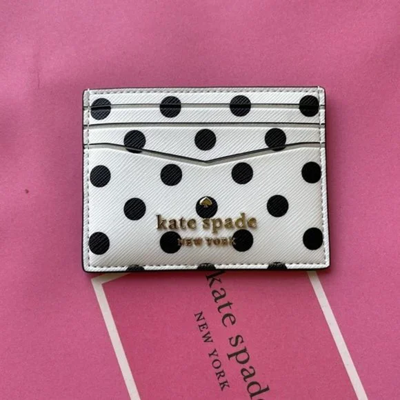 Kate Spade Staci Small Slim Cardholder Dot Printed Cream Multi - Picture 9 of 16